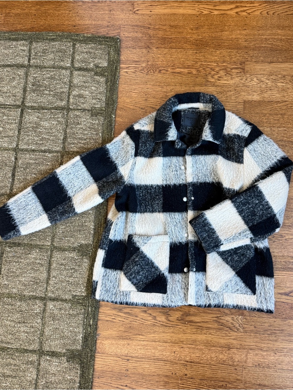 Blank NYC Black & White Check Plush Button-Down Shacket